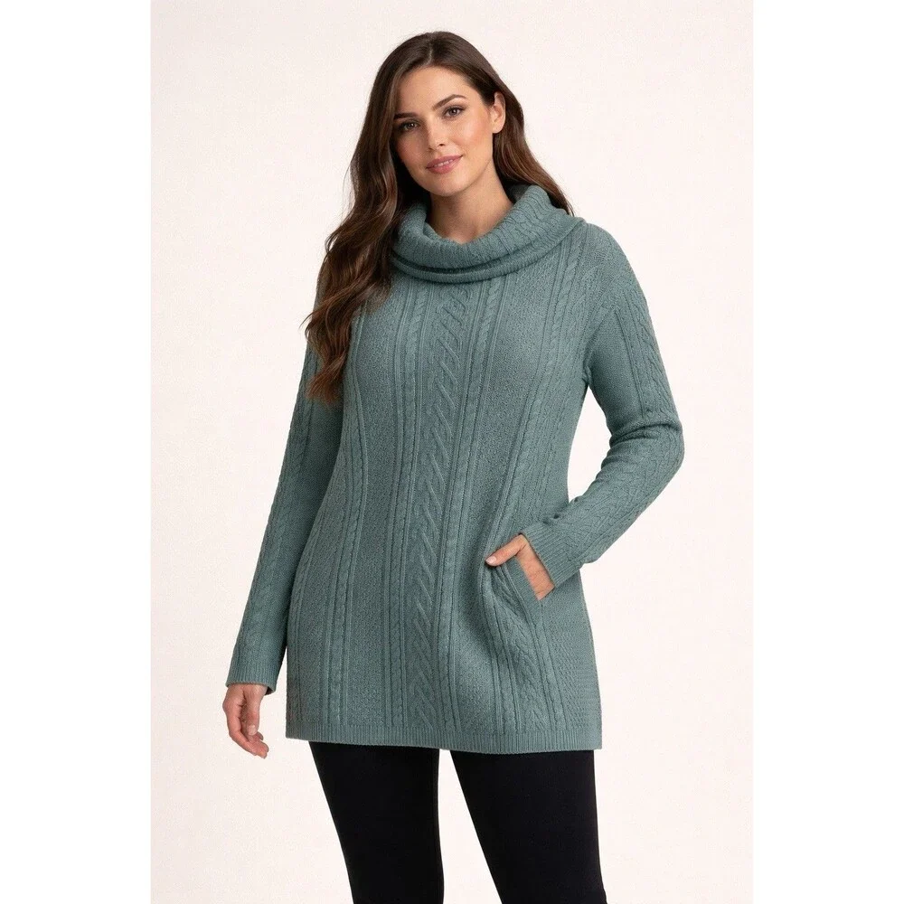 V28 Teal Cable Knit Longline Cardigan Sweater XL